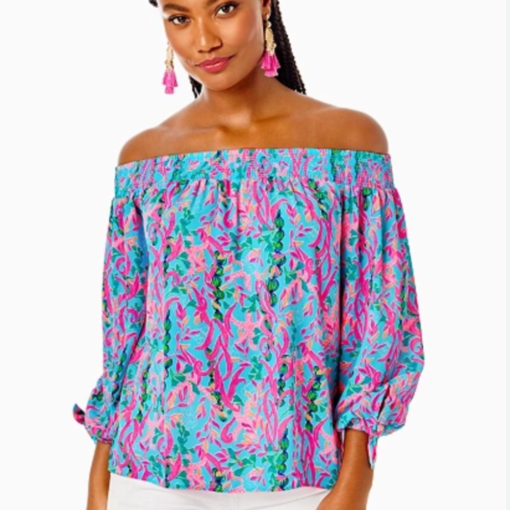 Lilly Pulitzer - Maryellen Off-the-shoulder Top - Multi Seaweed XL